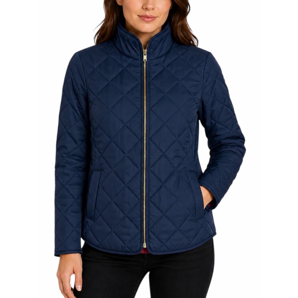 J. Crew Diamond Quilted Zip 0Puffer Jacket Navy Blue Size XXS